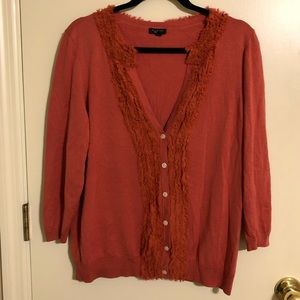 Talbots Silk Blend Ruffle Detail Cardigan 3/4 Sleeve Burnt Orange Size Large